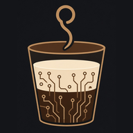 TechCortado logo: a cortado glass with circuit lines in the coffee